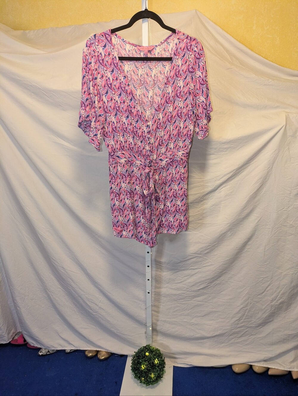 Soft Surroundings Pink Paisley Romper with Tie Waistbaize Large
